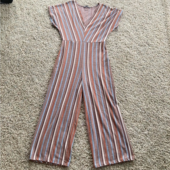 Zara Women’s Striped V-Neck Jumpsuit Sz S - Picture 1 of 5